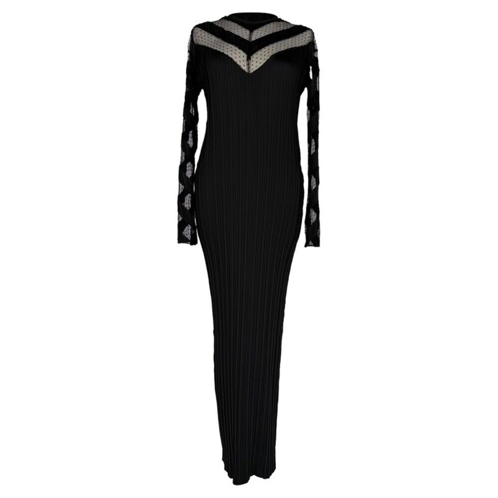 Alexander Wang Pleated Long Sleeve Maxi Dress in Black Polyester